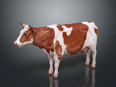 Brown And White Cow Standing On Gray Background With Realistic Features 3d model