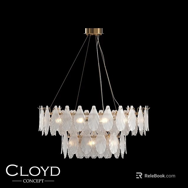 Elegant Modern Glass Chandelier With Leaf Shaped Design And Gold Finish Illuminated 3d model 