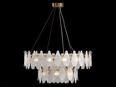 Elegant Modern Glass Chandelier With Leaf Shaped Design And Gold Finish Illuminated 3d model