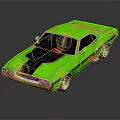 Classic Green Muscle Car With Black Stripes And Shiny Alloy Wheels