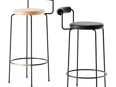Modern Bar Stools With Metal Frame And Wooden Leather Round Seats 3d model