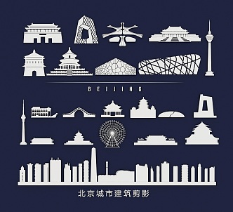 City silhouette Beijing architectural landmark hollow carving architecture city skyline 3d model