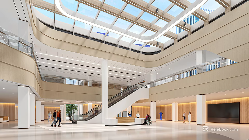Spacious Hospital Outpatient Clinic With Skylight And Escalator 3d model 