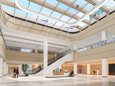 Spacious Hospital Outpatient Clinic With Skylight And Escalator 3d model