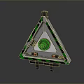 Triangular Green And Black Striped Portable Household Device With Circular Component And Red Indicator Lights