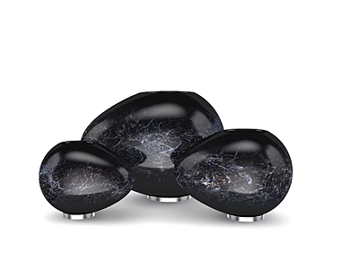 Elegant Black Crackle Texture Home Decor Ornament Set With Silver Bases 3d model