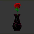 Hand Carved Flower Sculpture With Red Rose In Purple Vase On Gray Background