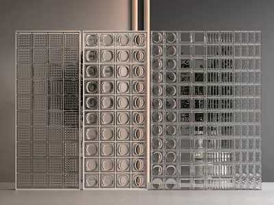 Glass Room Dividers With Geometric Patterns Circular Cutouts And Grid Designs 3d model