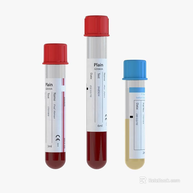 Medical Devices Laboratory Tubes with Red Blue Caps Containing Blood Yellow Specimens and CE Labels 3d model 