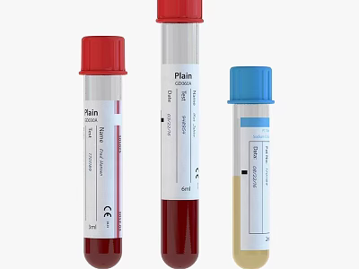 Medical Devices Laboratory Tubes with Red Blue Caps Containing Blood Yellow Specimens and CE Labels 3d model