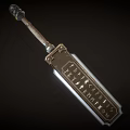 Engraved Metal Sword With Intricate Decorative Hilt And Sharp Blade Design