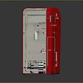 Vintage Red Refrigerator With Open Door And Interior Shelves Metal Handles