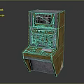 Vintage Fantasy Arcade Machine with Wooden Cabinet Colorful Buttons and Screen