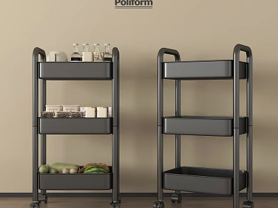 Black Rolling Multi Tier Storage Shelving Unit with Wheels for Home Organization 3d model