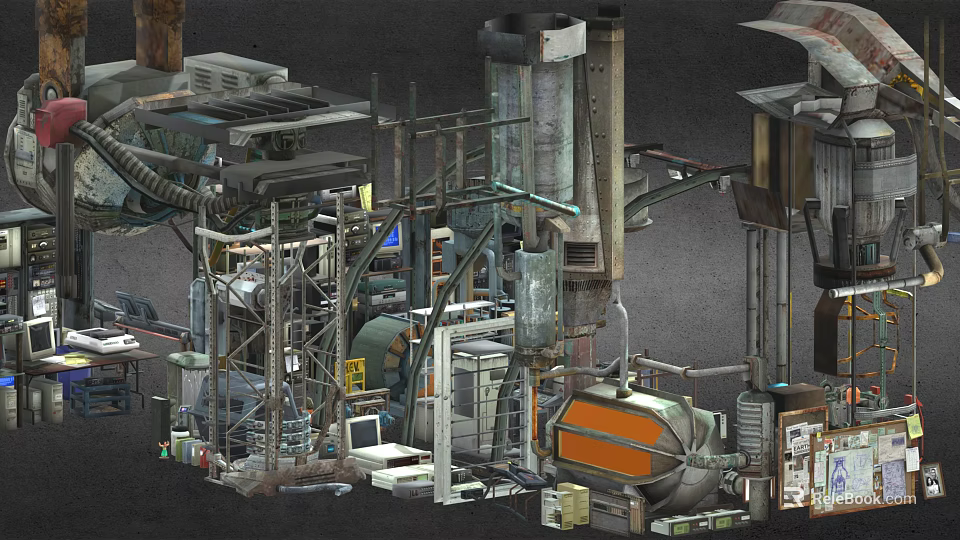 Industrial Equipment With Mechanical Structures Piping Systems Control Panels And Metal Frames 3d model 
