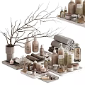 Modern Natural Decorative Ornament Set With Aromatherapy Bottles Towels Trays And Twig Decoration