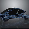 Futuristic Blue Camouflage Pattern Concept Car Featuring Transparent Roof And Driver Seat