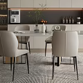 Modern Restaurant Interior With Dining Table Chairs Pendant Lights Area Rug And Potted Plants