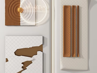 Modern Wall Decorations With Brown And White Geometric Patterns And Wooden Panels 3d model