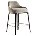 Modern Upholstered Bar Stools In Beige And Gray With Black Legs And Metal Footrest