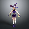 3D Witch Character Model With Purple Outfit Wizard Hat And Blonde Hair
