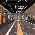 Fitness Gym Interior With Treadmills Exercise Mats Area Never Stop Wall And Modern Lighting Design
