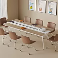 Modern Office Meeting Space With Long Table Rolling Chairs And Wall Posters