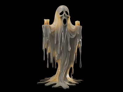 Ghost Shaped Decorative Ornament Set With Candles And Dripping Translucent Design 3d model