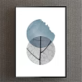 Modern Decorative Painting With Light Blue Circle Diamond Shape Black White Ink Mountain Cloud Design