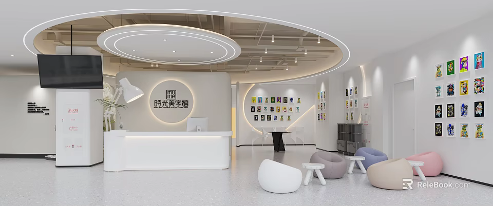 Modern Kindergarten Interior With Reception And Seating Areas 3d model 