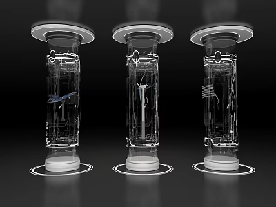 Three Transparent Cylindrical Containers With Internal Structure Lines And Circular Bases 3d model