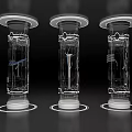 Three Transparent Cylindrical Containers With Internal Structure Lines And Circular Bases