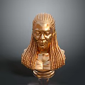 Golden Human Bust Sculpture With Shiny Braided Hair And Smooth Base Against Dark Background