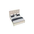 Elegant Modern Double Bed With Beige Patterned Headboard And Decorative Pillows 3d model