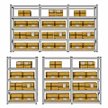 Durable Metal Display Shelving Units with Organized Stacked Cardboard Boxes for Retail Storage