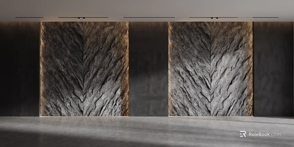 Textured Natural Stone Background Wall Design With Dark Central Panel And Rustic Patterns 3d model 