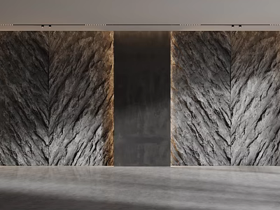 Textured Natural Stone Background Wall Design With Dark Central Panel And Rustic Patterns 3d model