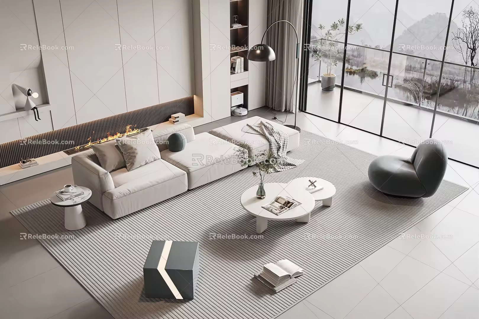 Modern sofa coffee table combination home 3d model