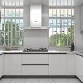 Modern Kitchen Interior Design With White Cabinets Countertop Microwave And Dishwasher 3d model