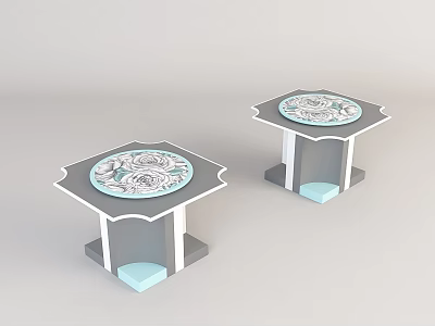 Pair of Modern Coffee Tables with Octagonal Tabletop and Decorative Floral Pattern 3d model