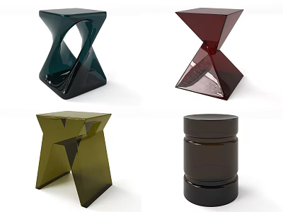 Modern Geometric Stools With Various Colors Different Shapes And Smooth Material 3d model