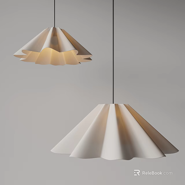 Modern White Pleated Fan Shaped Pendant Light With Soft Glow And Minimalist Design 3d model 