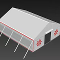 White Medical Tent With Red Cross Symbols On Sides And Front Door For Emergency Use