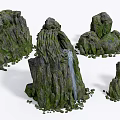 Natural Decorative Garden Ornaments Rock Features With Lush Moss And Small Waterfall