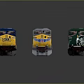 CSX Model Train Locomotives Stacked in Green Yellow Blue Colors
