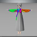 Human Character With Long Gray Hair In Colorful Traditional Top And Gray Striped Skirt