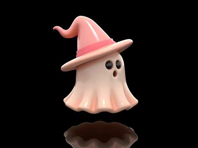 Cute Ghost Shaped Inflatable With Pink Wizard Hat For Halloween Decoration 3d model