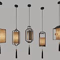 Chinese Style Pendant Lights With Different Designs Light Shades Black Frames And Red Tassels