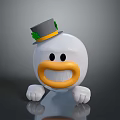 White Round Cartoon Character Gray Hat Green Decoration Yellow Band Orange Smiling Mouth White Hands
