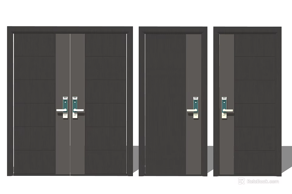 Modern Black Double Doors With Stylish Handles And Sleek Contemporary Design 3d model 